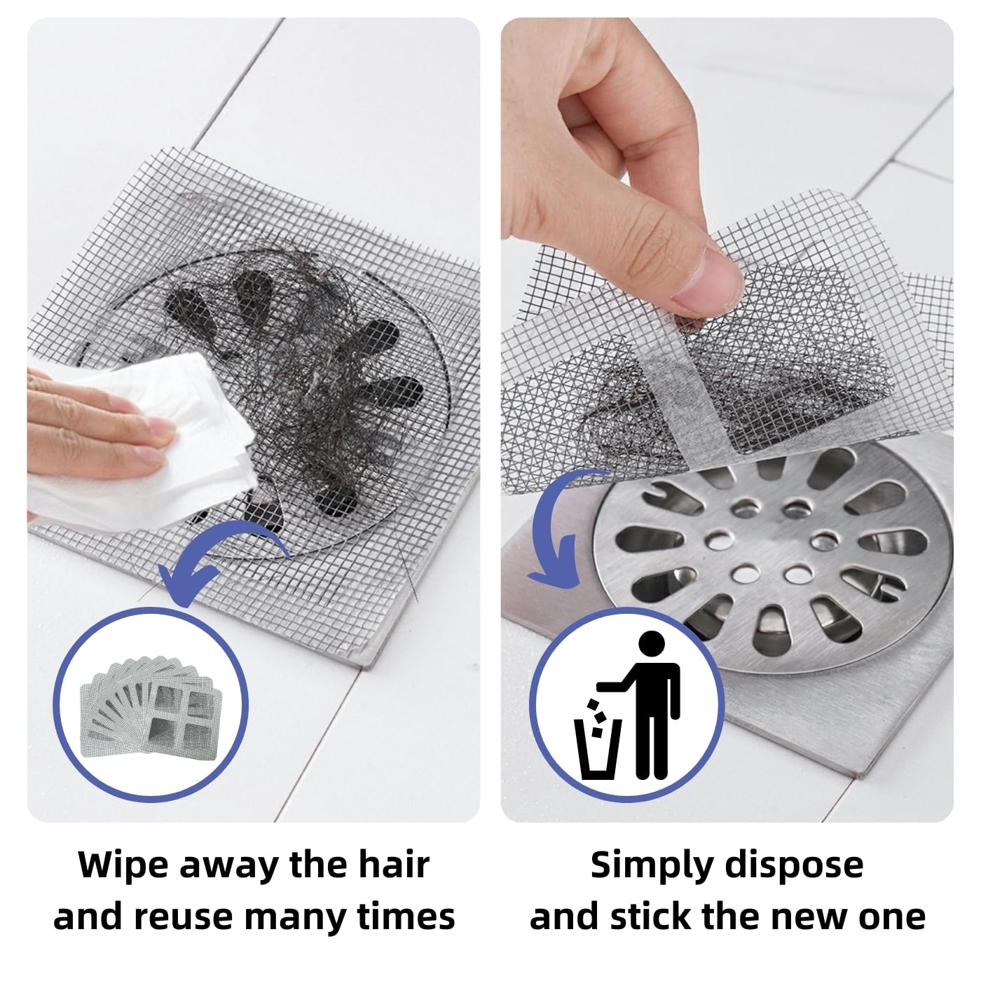 20Pcs Disposable Hair Drain Stickers, 4" X 4" Disposable Shower Floor Drain Sticker, Floor Drain Sticker, Drain Strainer Screen Catcher, Shower Drain Hair Catcher for Bathroom, Bathtub, Kitchen…