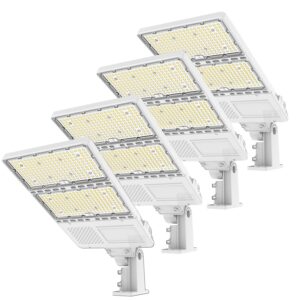 4 pcs 320w led parking lot lights w/ photocell, ul dlc listed led shoebox pole lights outdoor adjustable slip fitter & arm mount, 5000k ip65 commercial street area light for roadway driveways stadium