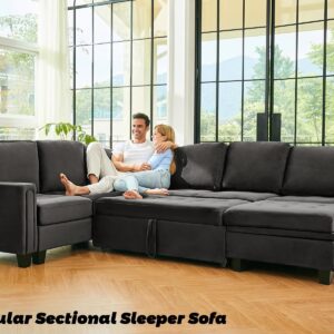 Belffin Pull Out Sofa Bed Module Part for Modular Sectional Sleeper Sofa Armless Loveseat with Pull Out Bed for Sectional Couch Grey