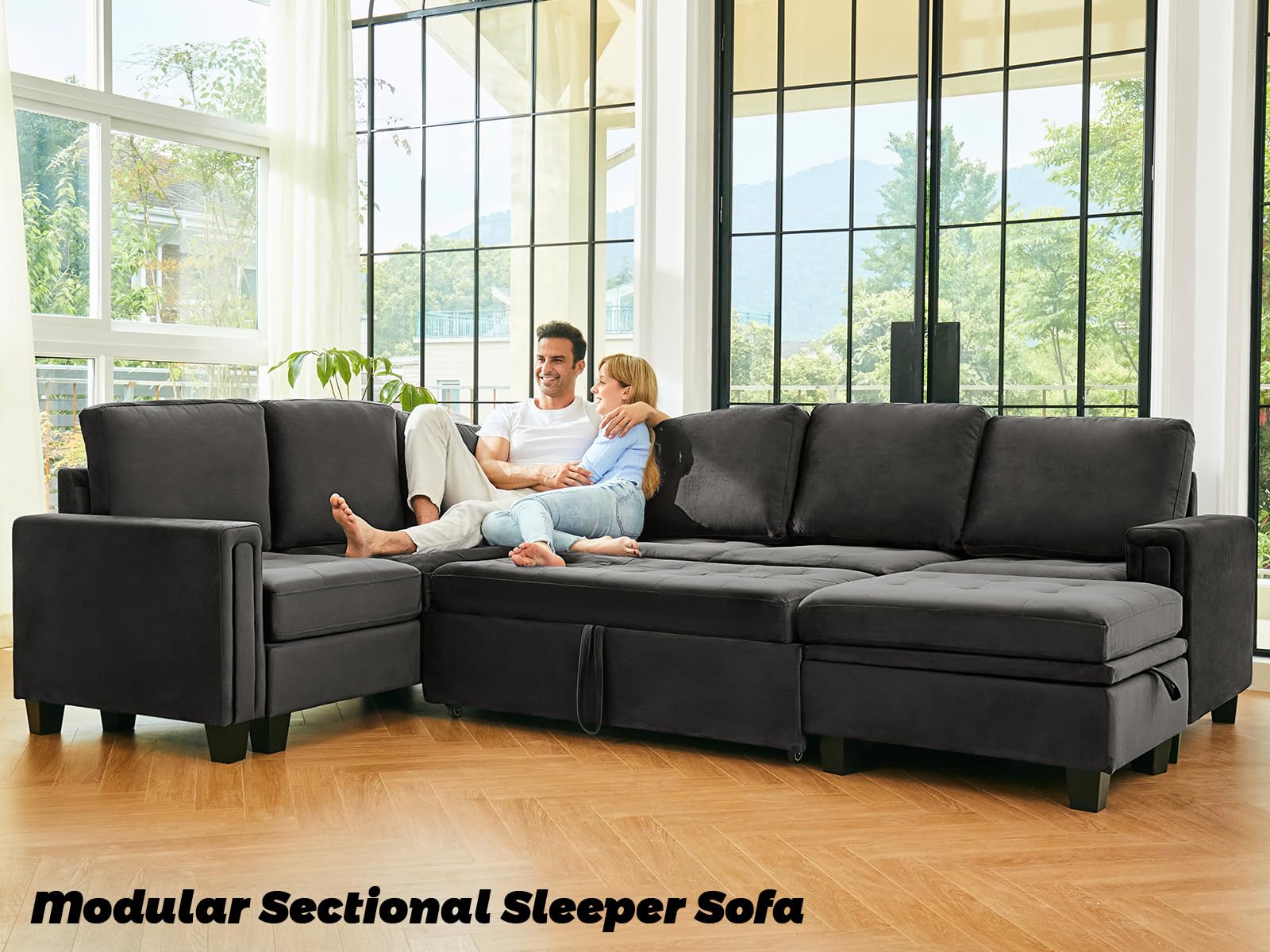 Belffin Pull Out Sofa Bed Module Part for Modular Sectional Sleeper Sofa Armless Loveseat with Pull Out Bed for Sectional Couch Grey