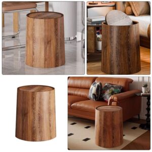 HOLIDYOYO Bathroom Trash Can with Swing Lid Wood Round Wastebasket for Under Desk Kitchen Bedroom Kids Room 12L