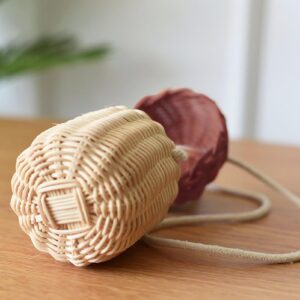 Acorn Shaped Basket Storage Basket, Mushroom Rattan Storage Basket with Lid, Rattan Wooden Woven Shoulder Bag Tropical Bucket Photo Props Handcrafted Gift Decoration Artwork(No frills)