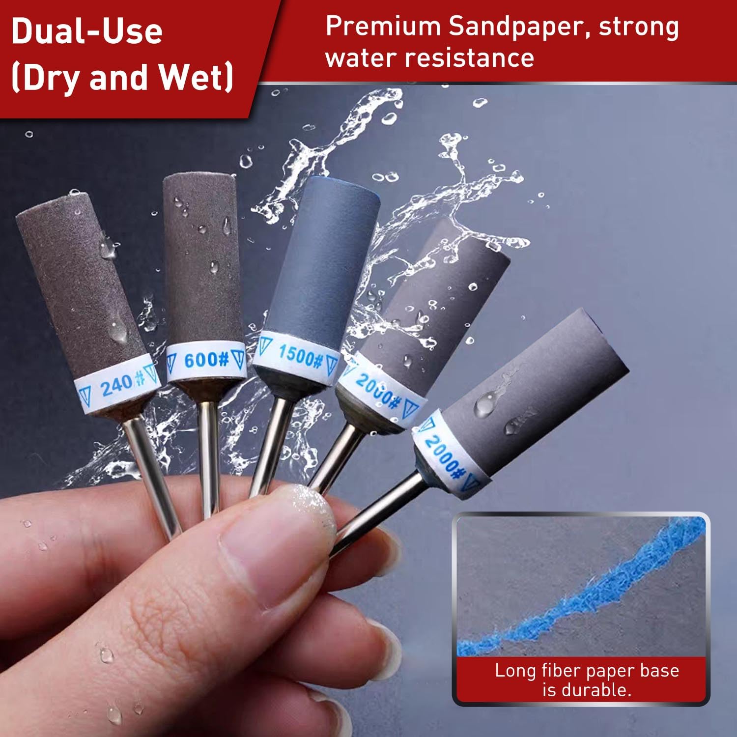 25Pcs Sanding Drums Sandpaper Sticks Set with 1/8"(3mm) Shank for Dremel Rotary Tool, 180/240/600/1000/1500/2000 Grits Different Meet More Needs for Metal Rust Removal/Jade Polishing/Stone Grinding