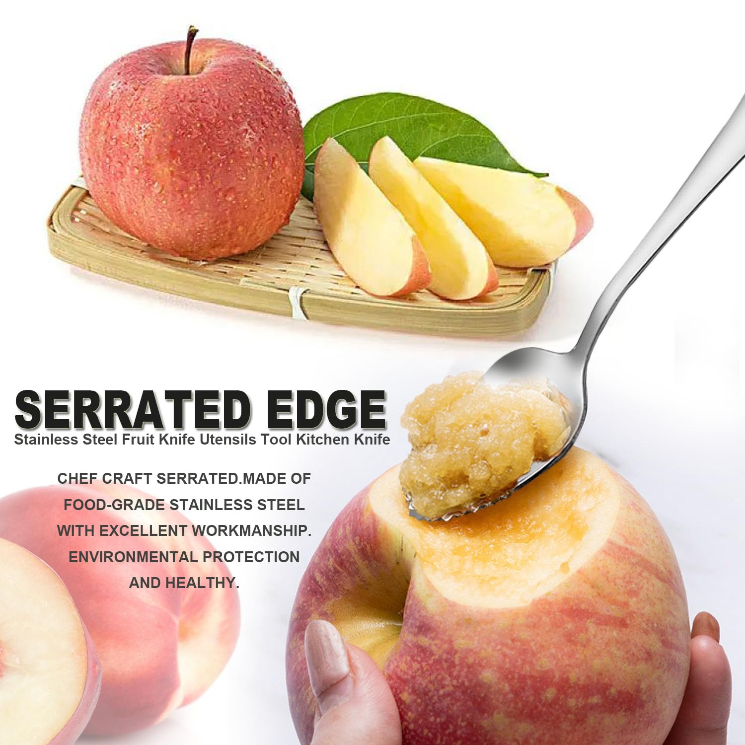 Grapefruit Spoons Serrated Edge Stainless Steel Fruit Knife Grapefruit Utensils Tool Dessert Spoons for Citrus Lemon Kiwi Salads Melon Lime Pitaya Apple Fruit Puree