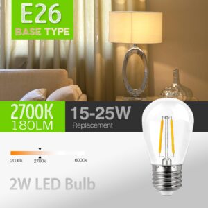 ZEQIDOU LED Edison Bulbs 2W Equivalent 15W 20W 25W Light Bulbs, Soft White 2700K, S14 Replacement Bulbs for Outdoor String Lights E26 Base 150LM Waterproof, 4 Pack