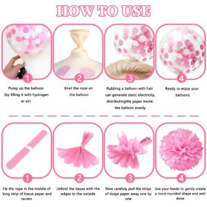 Recosis Party Decorations Pink, Paper Pompom Balloon Garland Party Supplies for Women Girl Party Birthday Valentine's Day Baby Shower Bachelorette Wedding Graduation Party Decorations