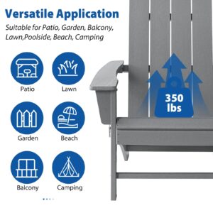 Folding Adirondack Chair Weather Resistant Foldable Fire Pit Chairs HDPE Outdoor Adirondack Chair for Patio Front Porch Pool Garden Deck Fire Pit Outside, Light Grey