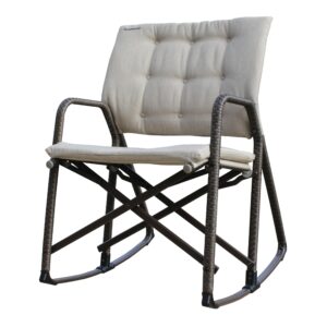 strongback outdoor patio rocker, portable folding rocking chair with lumbar support, great outdoor chair for patio furniture, balcony, camping, and lawn, single