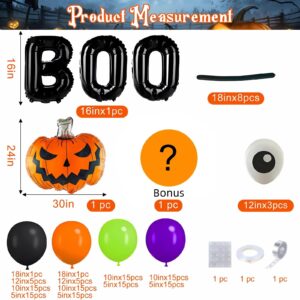 149Pcs Halloween Balloons Garland Kit, Party Decorations Orange Black Purple Green Arch Set with Foil Pumpkin, BOO, Bonus Ghost and Spider Balloon Brithday Halloween Theme Decorations Supplies