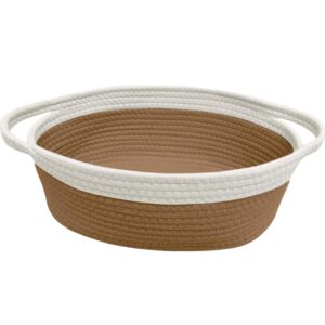 GiftExpress Brown & White Woven Basket - 13" x 8" x 5" Cotton Rope Organizing Baskets for Baby Items or Cat & Dog Toys - Cute Soft Gift Storage Bin w/ Handles