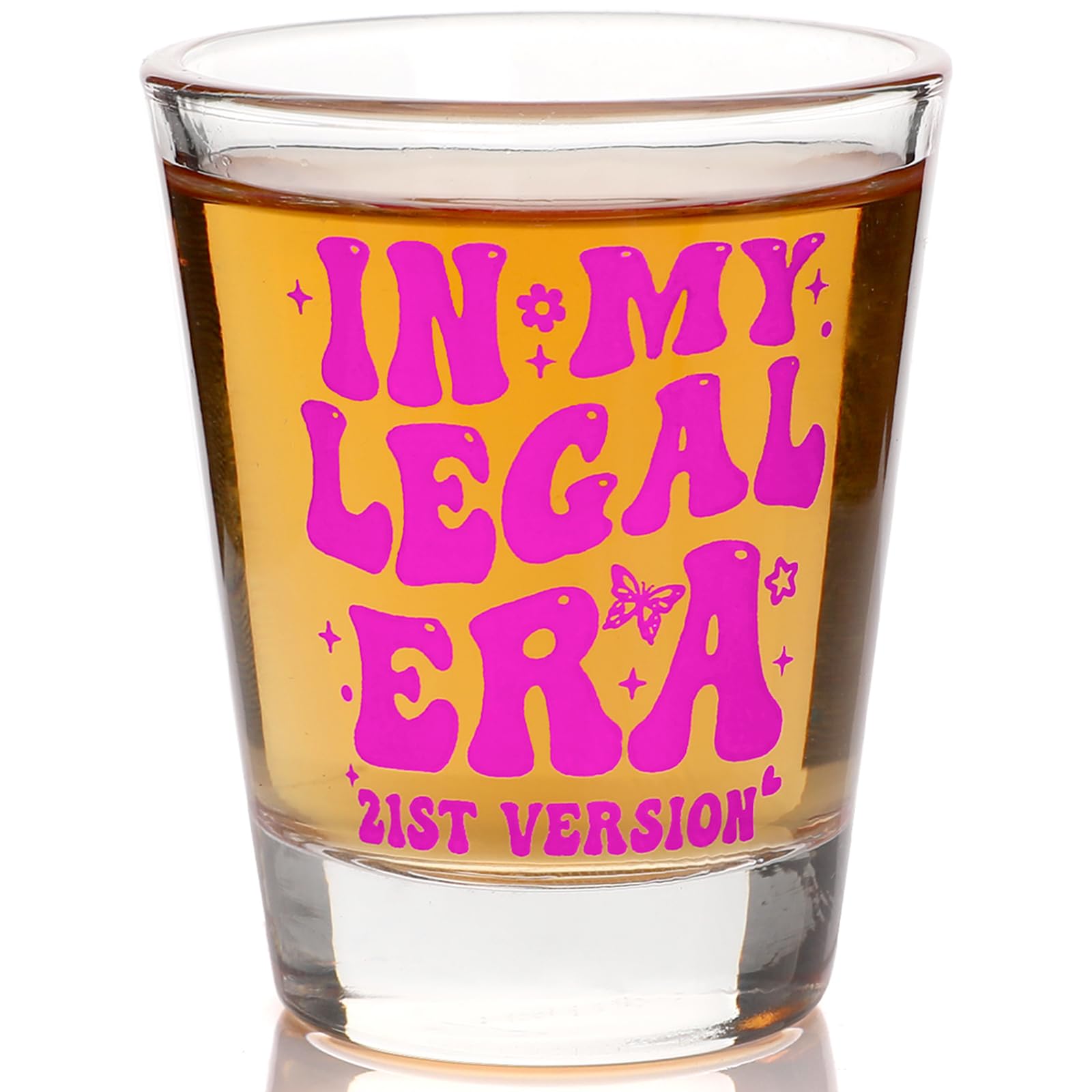 Fenyor7i 21st Birthday Gifts for Her Him- 'In My Legal Era (21st version)' 21st Shot Glass - Cool 21 Birthday Gift for Her or Him -Turning 21 Present (Hot Pink-1.75oz)