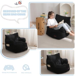 MAXYOYO Kids Bean Bag Chair, Stuffed Toddler Bean Bag Sofa with Filler Bean Bag Chair for Boys and Girls, Lazy Sofa with Pocket Floor Chair for Gaming, Reading, Black