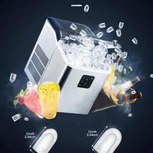 Countertop Ice Maker Machine 𝑺𝒕𝒂𝒊𝒏𝒍𝒆𝒔𝒔 𝑺𝒕𝒆𝒆𝒍, 9 Bullet Ice in 6 Mins, 𝟑𝟎𝒍𝒃𝒔 24h, Self-Clean, 2 Ice Sizes, LCD Display, Portable Ice Maker w/Ice Scoop & Basket, Home/Kitchen/Office