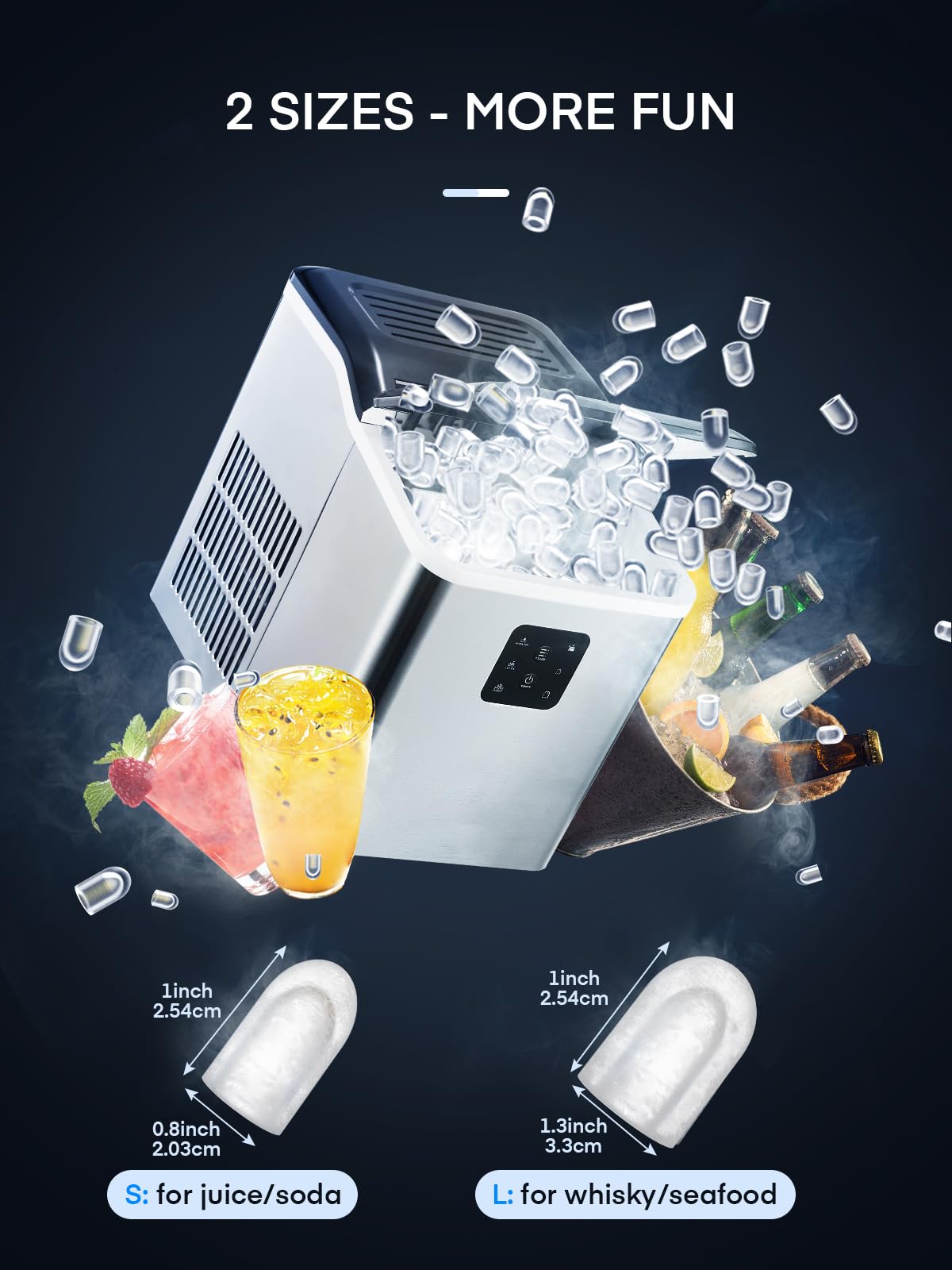 Countertop Ice Maker Machine 𝑺𝒕𝒂𝒊𝒏𝒍𝒆𝒔𝒔 𝑺𝒕𝒆𝒆𝒍, 9 Bullet Ice in 6 Mins, 𝟑𝟎𝒍𝒃𝒔 24h, Self-Clean, 2 Ice Sizes, LCD Display, Portable Ice Maker w/Ice Scoop & Basket, Home/Kitchen/Office