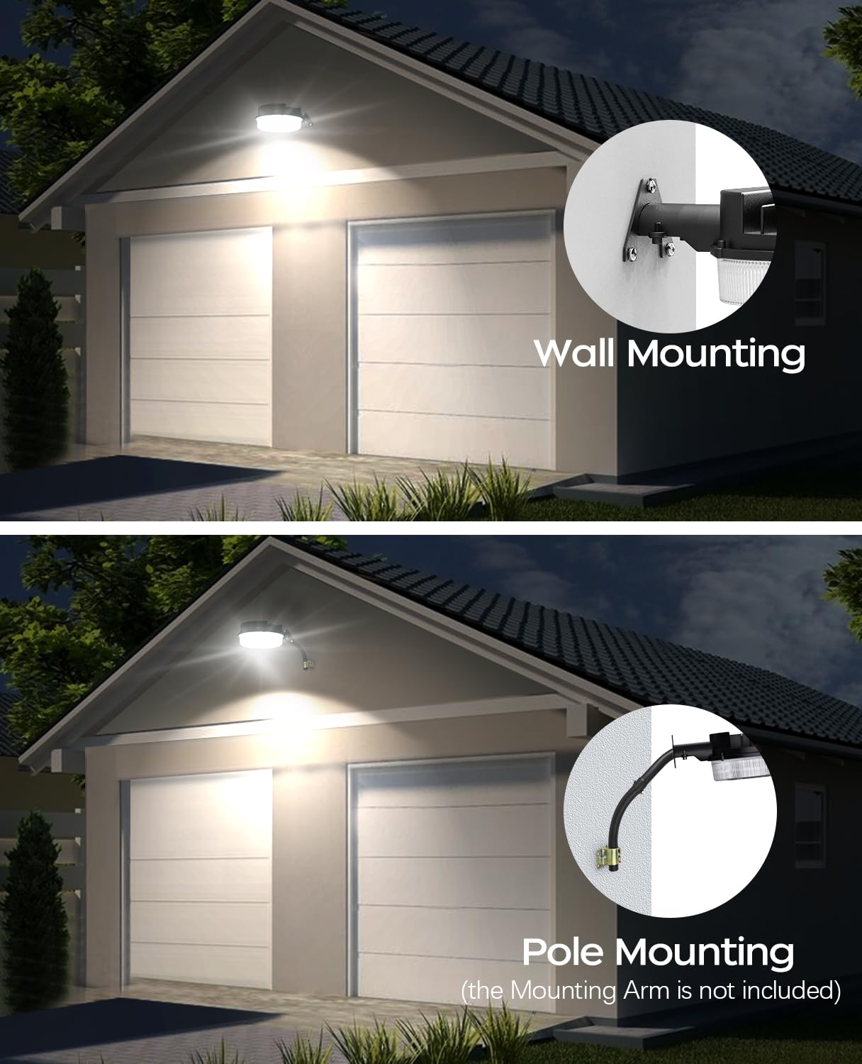 CINOTON 42W LED Barn Light Dusk to Dawn Outdoor Lighting, Black 2 Pack & 26W LED Wall Pack Light with Dusk to Dawn Sensor 4 Pack-Gray