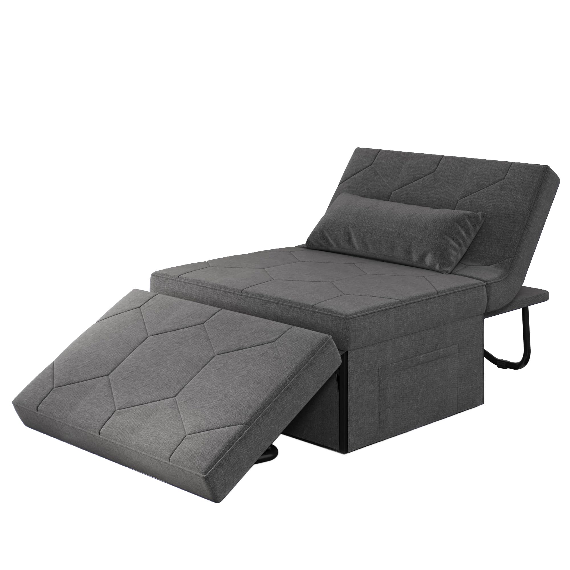 4 in 1 Sleeper Chair, Convertible Sleeper Sofa with Hide a Bed Chair, Sleeper Chairs for Adults, Ottoman Bed Sleeper with Adjustable Backrest for Living Room Apartment Office, Dark Grey