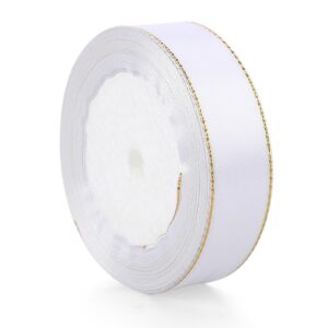 white satin ribbon double faced fabric ribbon with gold edges 1 inch×25 yards gold border ribbon for gift wrapping crafts flower bouquet hair bows making wedding party decoration