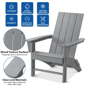 Folding Adirondack Chair Weather Resistant Foldable Fire Pit Chairs HDPE Outdoor Adirondack Chair for Patio Front Porch Pool Garden Deck Fire Pit Outside, Light Grey