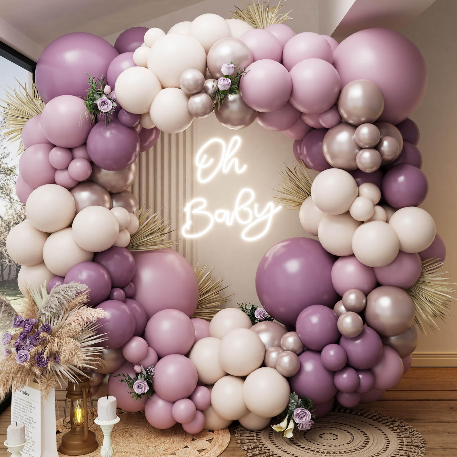 155pcs Boho Dusty Purple Lavender Sand White and Gold Balloon Garland Arch Kit, Boho Gender Reveal Wedding Birthday Bachelor Bridal Baby Shower Balloons Balloon Garland Arch Kit Party Decorations