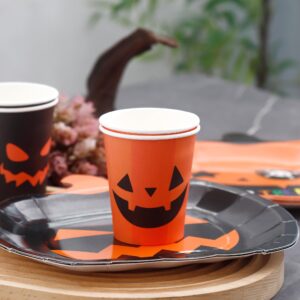 Halloween Plates and Napkins Party Supplies - Serves 24 - Pumpkin Plates and Cups Halloween Napkins for Halloween Birthday Decorations Kids Paper Plates Halloween dinnerware set