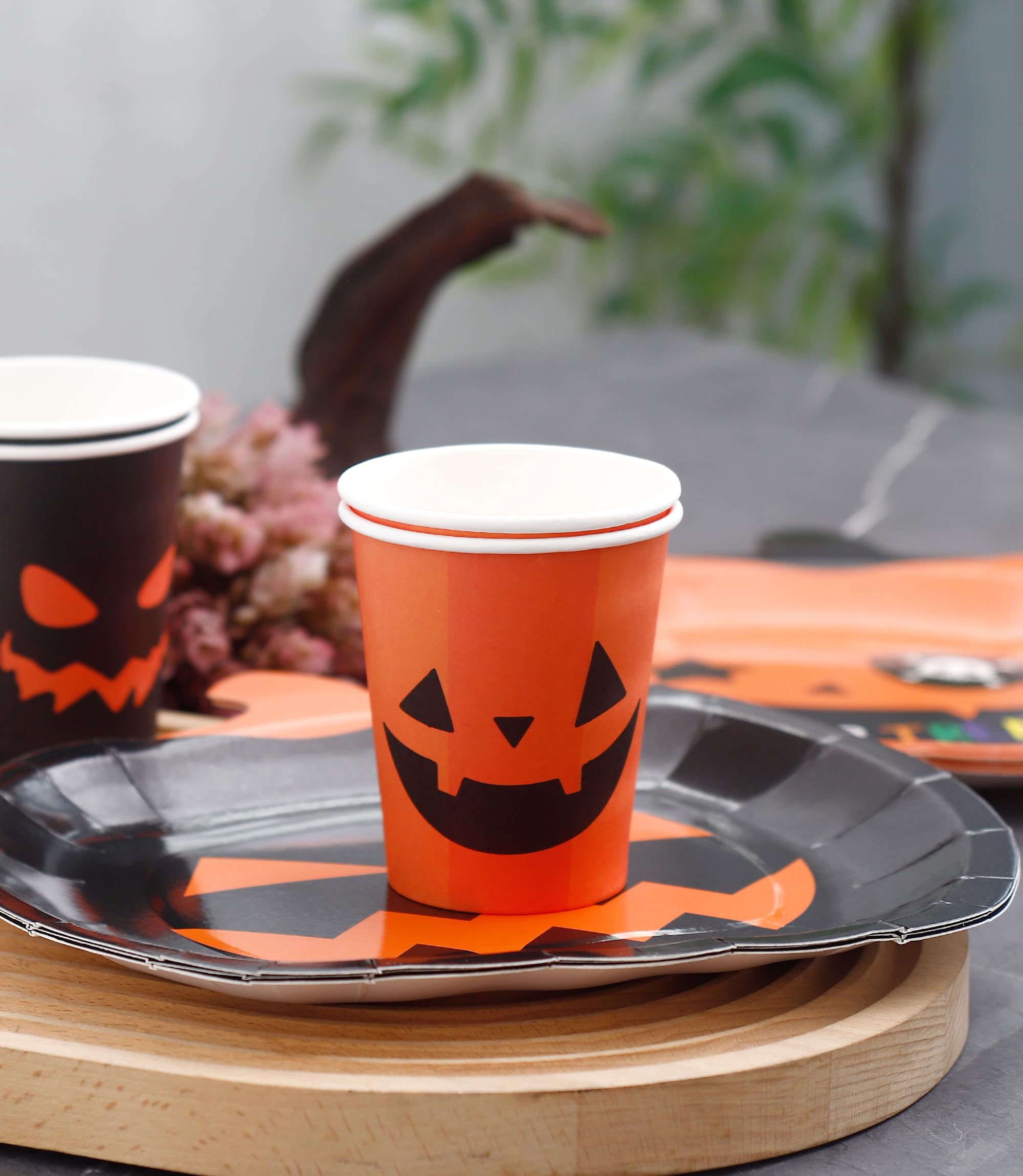 Halloween Plates and Napkins Party Supplies - Serves 24 - Pumpkin Plates and Cups Halloween Napkins for Halloween Birthday Decorations Kids Paper Plates Halloween dinnerware set