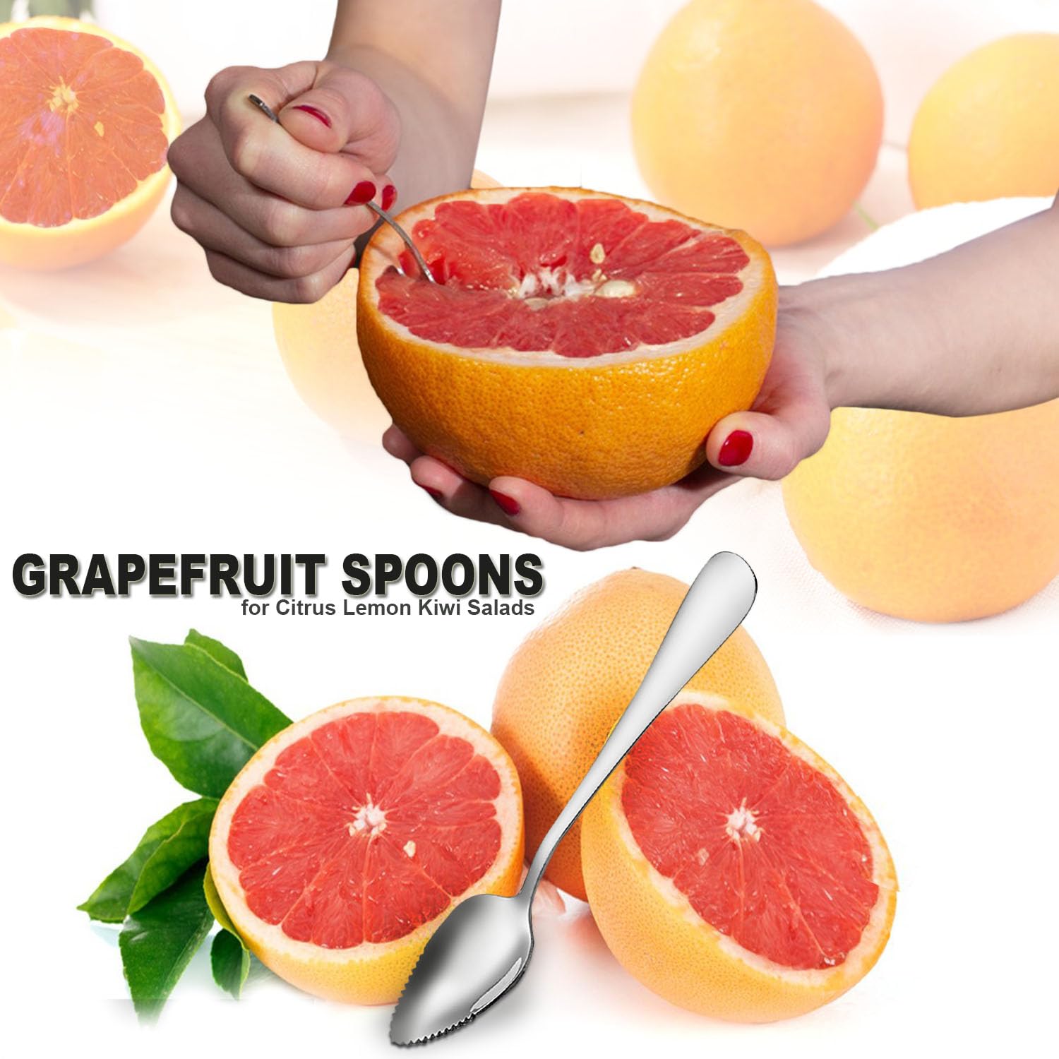 Grapefruit Spoons Serrated Edge Stainless Steel Fruit Knife Grapefruit Utensils Tool Dessert Spoons for Citrus Lemon Kiwi Salads Melon Lime Pitaya Apple Fruit Puree