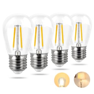 zeqidou led edison bulbs 2w equivalent 15w 20w 25w light bulbs, soft white 2700k, s14 replacement bulbs for outdoor string lights e26 base 150lm waterproof, 4 pack