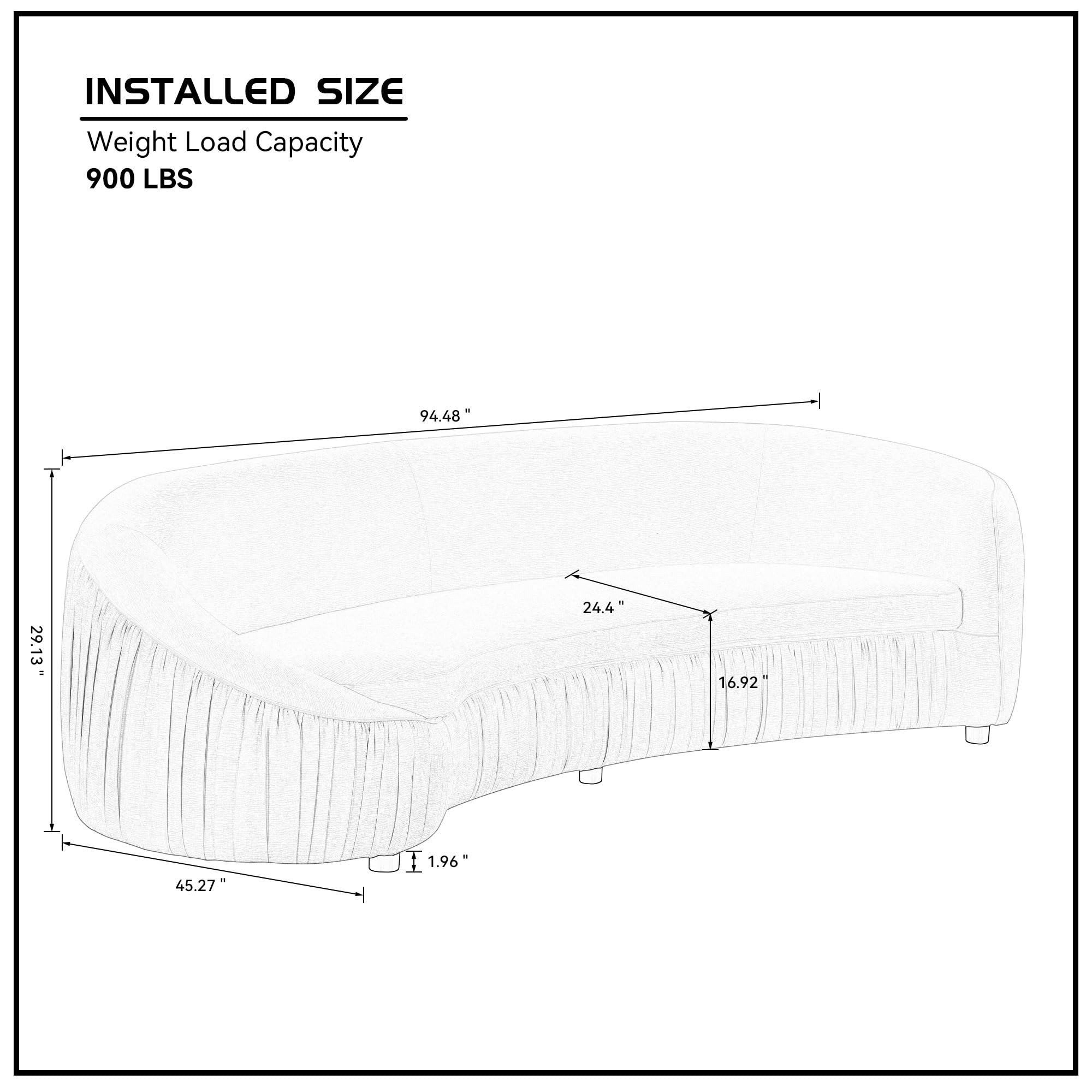 Deep Seat Minimalist Curved Sofa Cloud Couch, 4 Seater Chenille Upholstered Modular Sectional Couch Lesiure Sofá with Wooden Frame,Unqiue Half Moon Sofa&Couches for Living Room Office