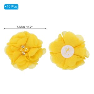 PATIKIL 2" Chiffon Flowers, 10Pcs Fabric Flowers Sewing Appliques Embellishments with Rhinestone Pearl for DIY Crafts Wedding Headbands Party Decoration, Yellow