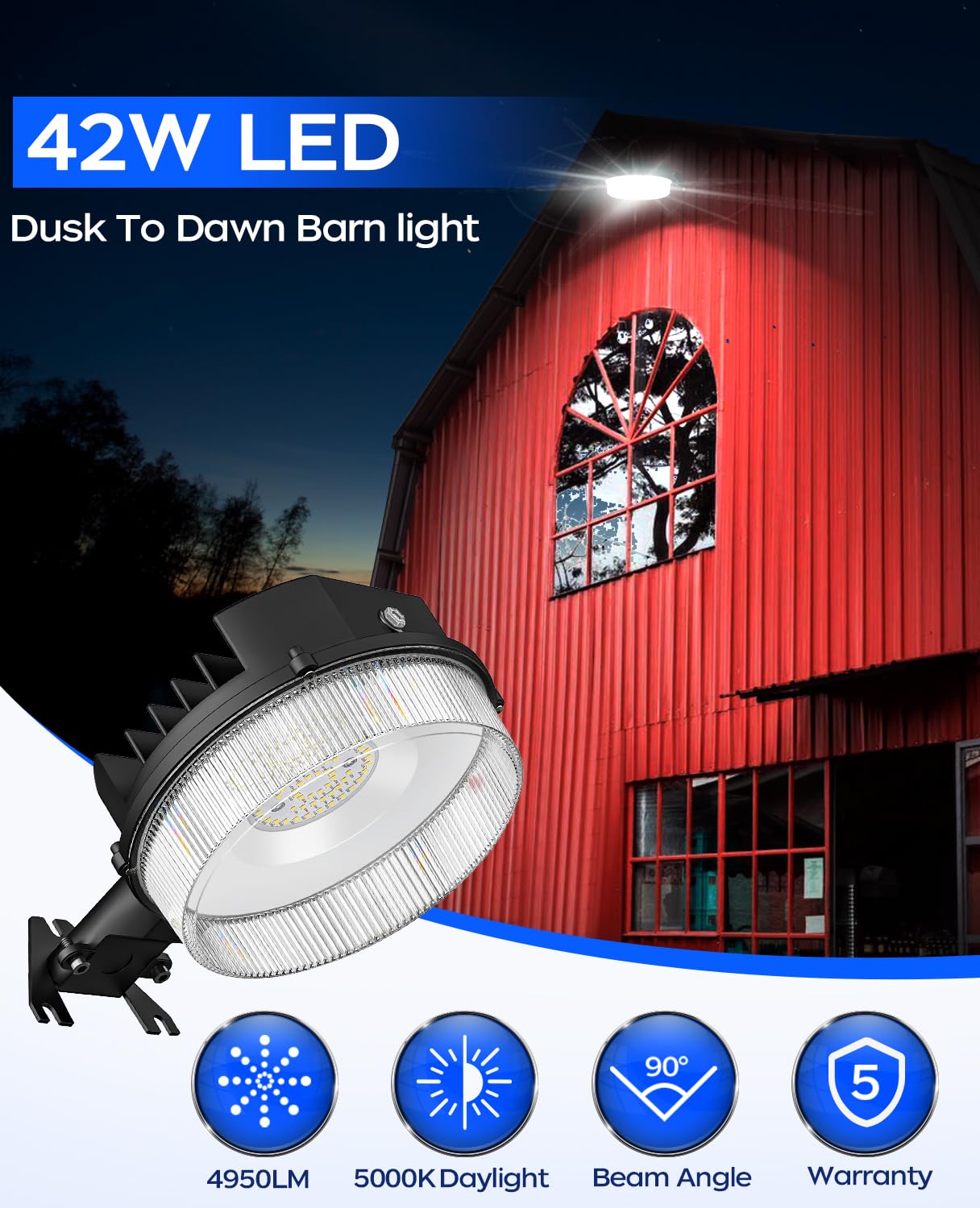 CINOTON 42W LED Barn Light Dusk to Dawn Outdoor Lighting, Black 1 Pack & 30W LED Wall Pack Light with Dusk to Dawn Sensor 2 Pack