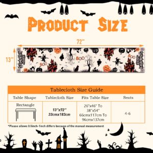 Netnology Black White Spooky Halloween Table Runner with Pumpkin Ghost Witch Black Cat Bat Spider Web, Fall Halloween Party Decoration Holiday Indoor Home Kitchen Table Decor 13 x 72 Inch