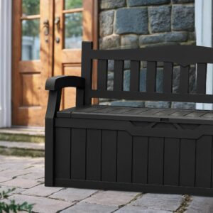 Devoko 80 Gallon Storage Bench Deck Box Lockable for Patio Furniture, Garden Decor and Outdoor Seating for Cushions, Garden Tools and Pool Supplies. (Black)