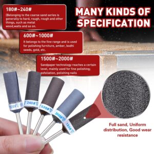 25Pcs Sanding Drums Sandpaper Sticks Set with 1/8"(3mm) Shank for Dremel Rotary Tool, 180/240/600/1000/1500/2000 Grits Different Meet More Needs for Metal Rust Removal/Jade Polishing/Stone Grinding