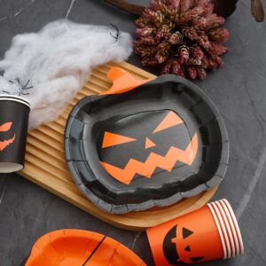 Halloween Plates and Napkins Party Supplies - Serves 24 - Pumpkin Plates and Cups Halloween Napkins for Halloween Birthday Decorations Kids Paper Plates Halloween dinnerware set