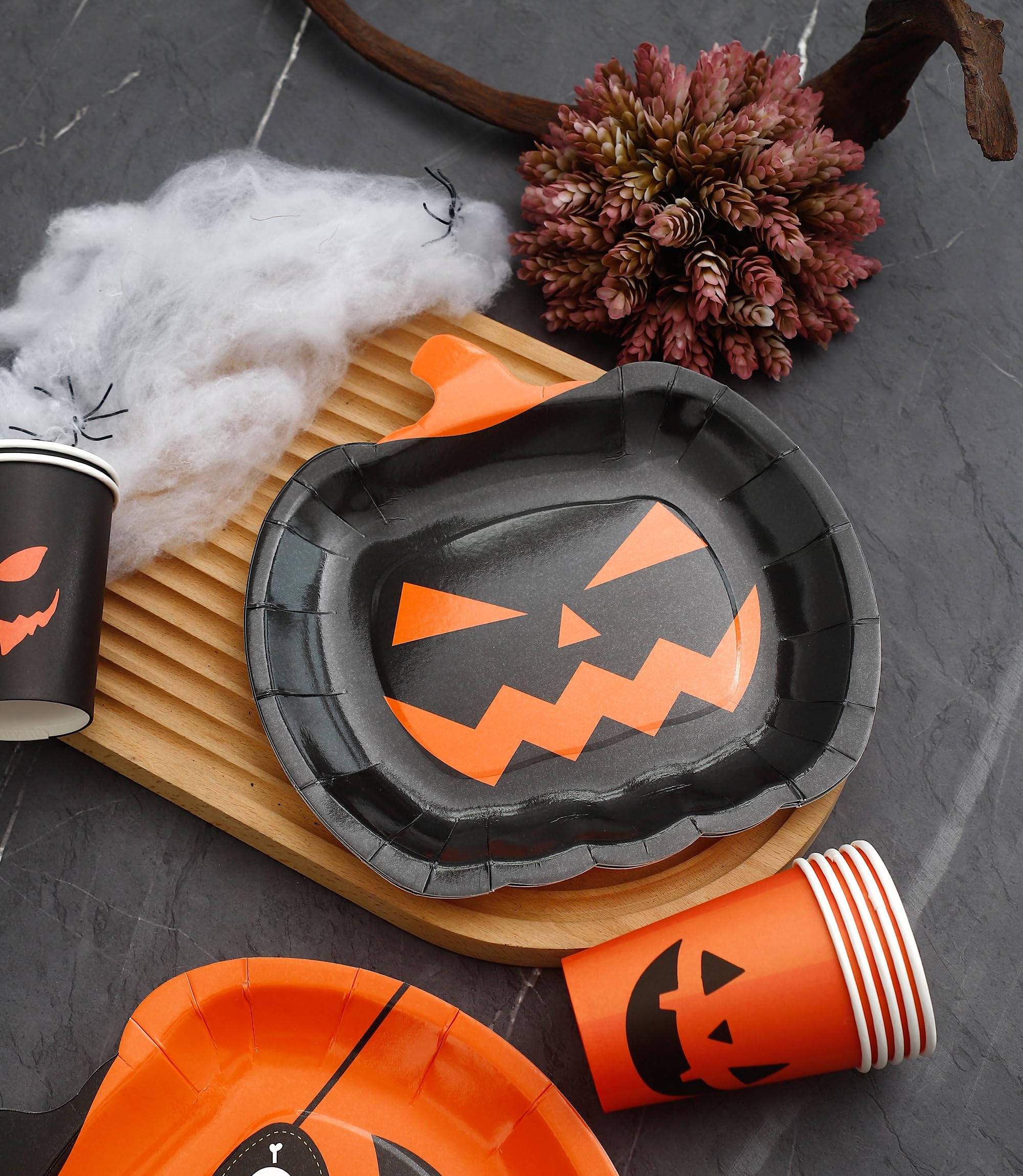 Halloween Plates and Napkins Party Supplies - Serves 24 - Pumpkin Plates and Cups Halloween Napkins for Halloween Birthday Decorations Kids Paper Plates Halloween dinnerware set