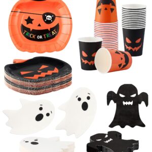 Halloween Plates and Napkins Party Supplies - Serves 24 - Pumpkin Plates and Cups Halloween Napkins for Halloween Birthday Decorations Kids Paper Plates Halloween dinnerware set