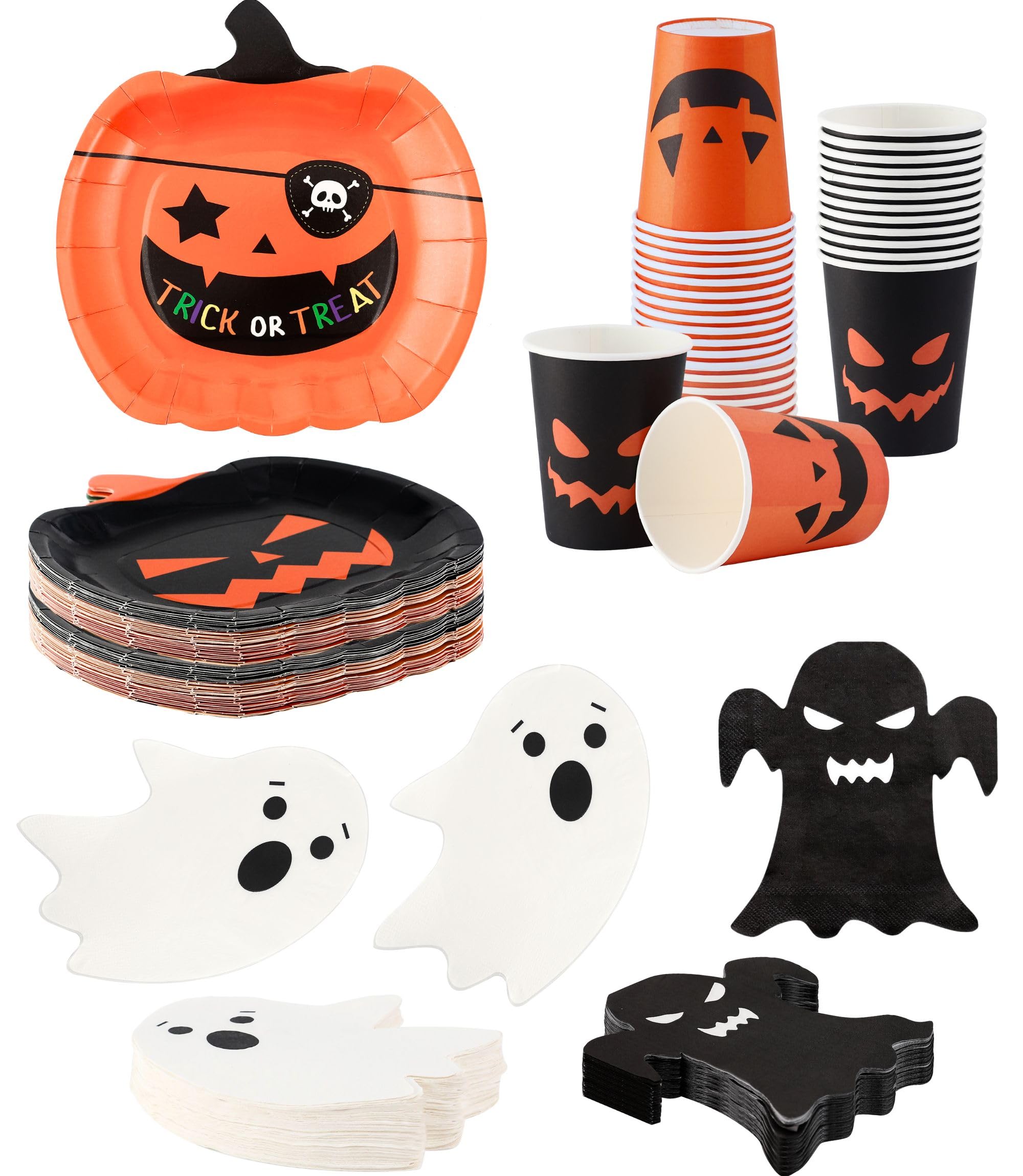 Halloween Plates and Napkins Party Supplies - Serves 24 - Pumpkin Plates and Cups Halloween Napkins for Halloween Birthday Decorations Kids Paper Plates Halloween dinnerware set