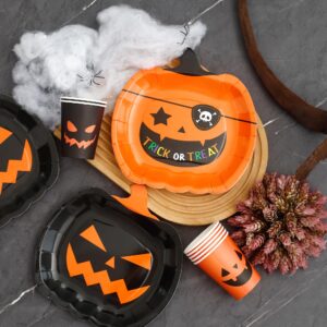 Halloween Plates and Napkins Party Supplies - Serves 24 - Pumpkin Plates and Cups Halloween Napkins for Halloween Birthday Decorations Kids Paper Plates Halloween dinnerware set