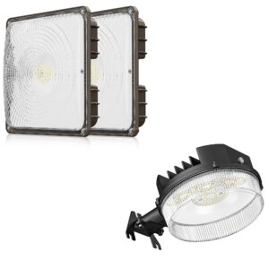 cinoton 42w led barn light dusk to dawn outdoor lighting, black 1 pack & 40w outdoor led canopy light 2pack