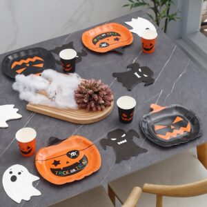 Halloween Plates and Napkins Party Supplies - Serves 24 - Pumpkin Plates and Cups Halloween Napkins for Halloween Birthday Decorations Kids Paper Plates Halloween dinnerware set