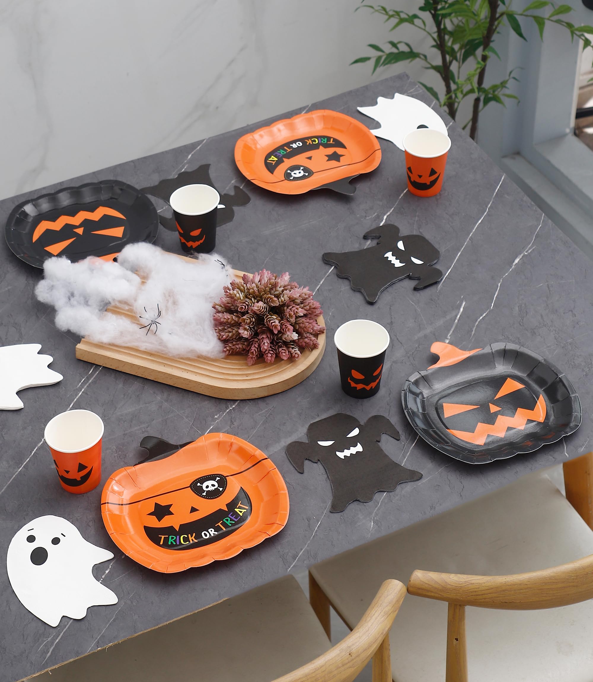 Halloween Plates and Napkins Party Supplies - Serves 24 - Pumpkin Plates and Cups Halloween Napkins for Halloween Birthday Decorations Kids Paper Plates Halloween dinnerware set