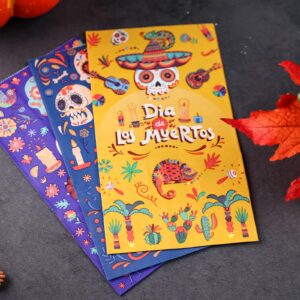 VGOODALL 54PCS Halloween Party Favor Bags, Day of the Dead Treat Bags Paper Candy Bags Goodie Bags with Stickers for Party Favor Supplies 3 Designs