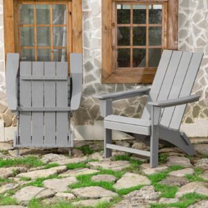 folding adirondack chair weather resistant foldable fire pit chairs hdpe outdoor adirondack chair for patio front porch pool garden deck fire pit outside, light grey