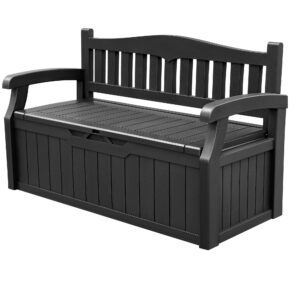 devoko 80 gallon storage bench deck box lockable for patio furniture, garden decor and outdoor seating for cushions, garden tools and pool supplies. (black)