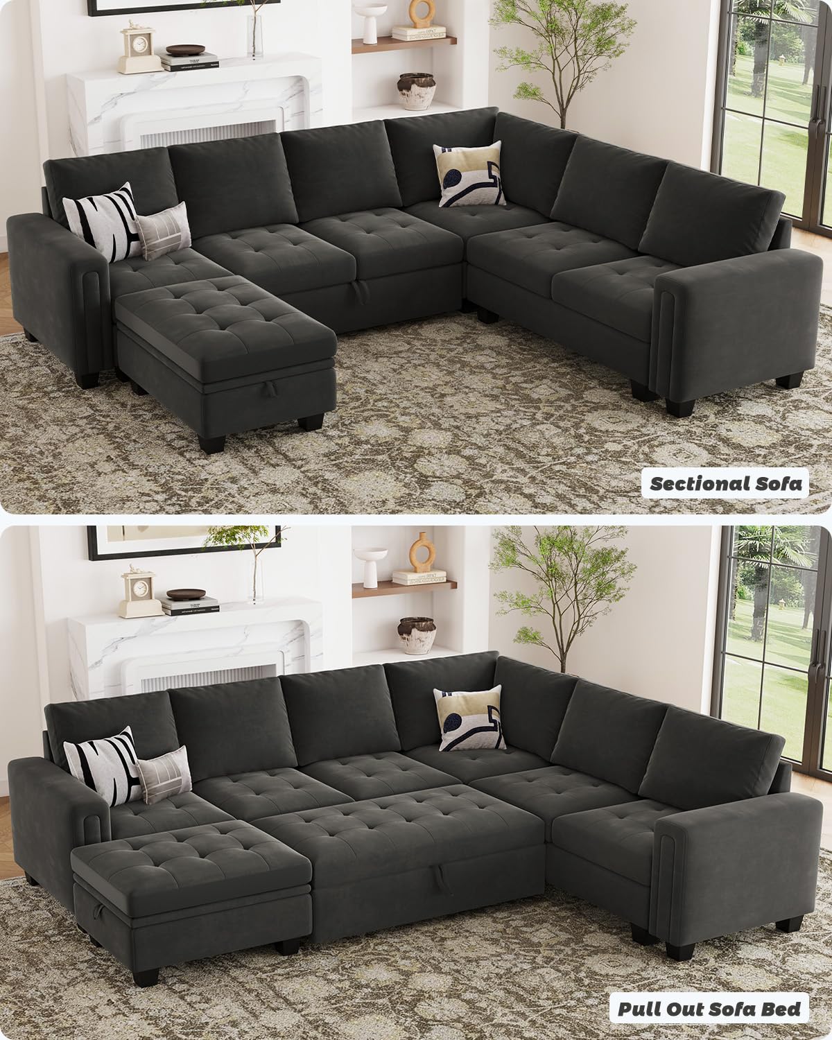 Belffin Pull Out Sofa Bed Module Part for Modular Sectional Sleeper Sofa Armless Loveseat with Pull Out Bed for Sectional Couch Grey