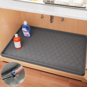 under sink mat - 31" x 22" waterproof liner for kitchen & bathroom cabinet, shelf protector, multi-purpose, organizers and storage, flexible silicone sink drip tray