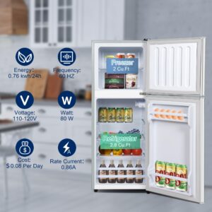 rosmena Small Refrigerator with Freezer, 4.8 Cu. Ft. Compact Refrigerator with 7 Level Adjustable Thermostat, 2 Doors, Compact Refrigerator for Home Office or Dorm