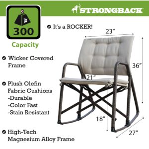 STRONGBACK Outdoor Patio Rocker, Portable Folding Rocking Chair with Lumbar Support, Great Outdoor Chair for Patio Furniture, Balcony, Camping, and Lawn, Single