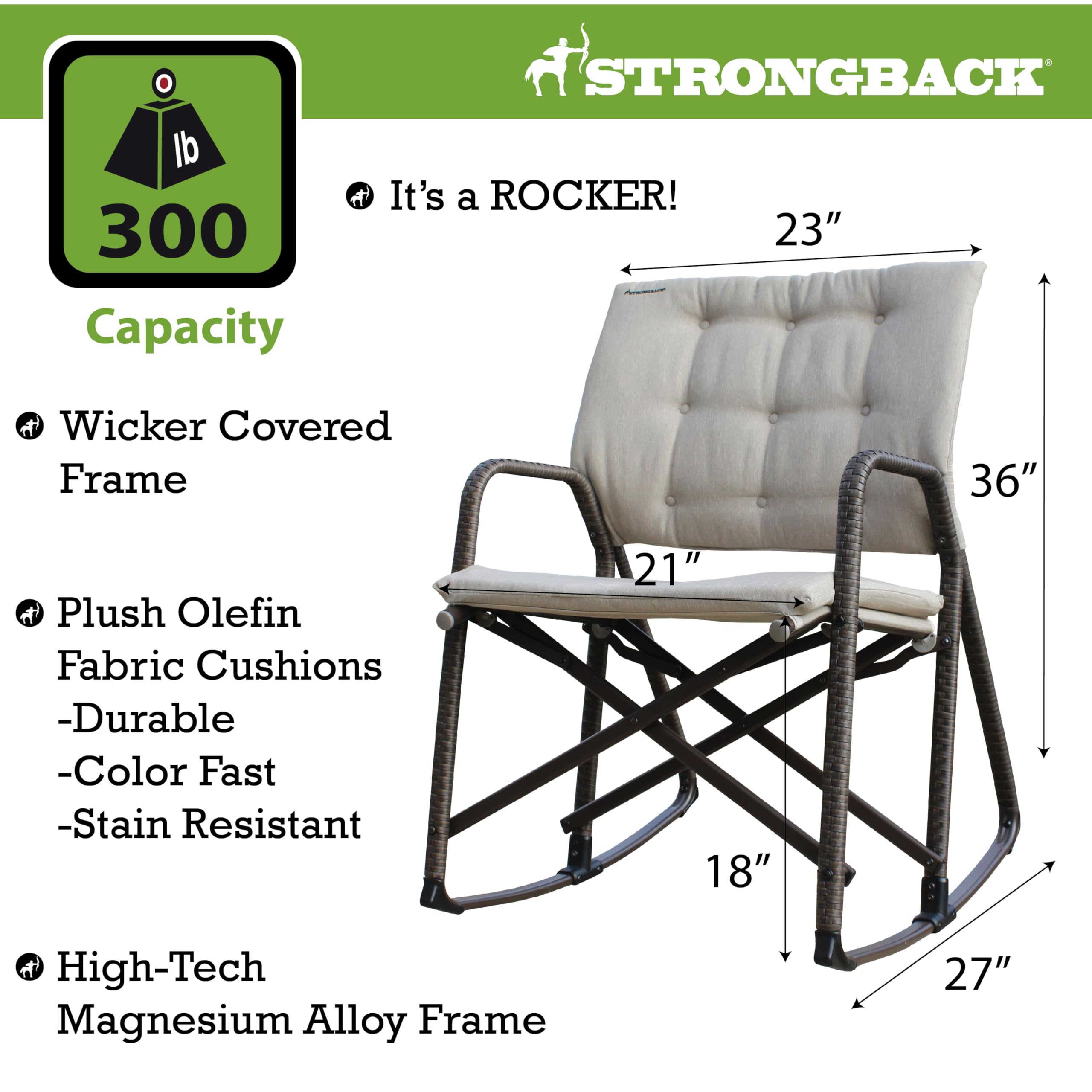 STRONGBACK Outdoor Patio Rocker, Portable Folding Rocking Chair with Lumbar Support, Great Outdoor Chair for Patio Furniture, Balcony, Camping, and Lawn, Single