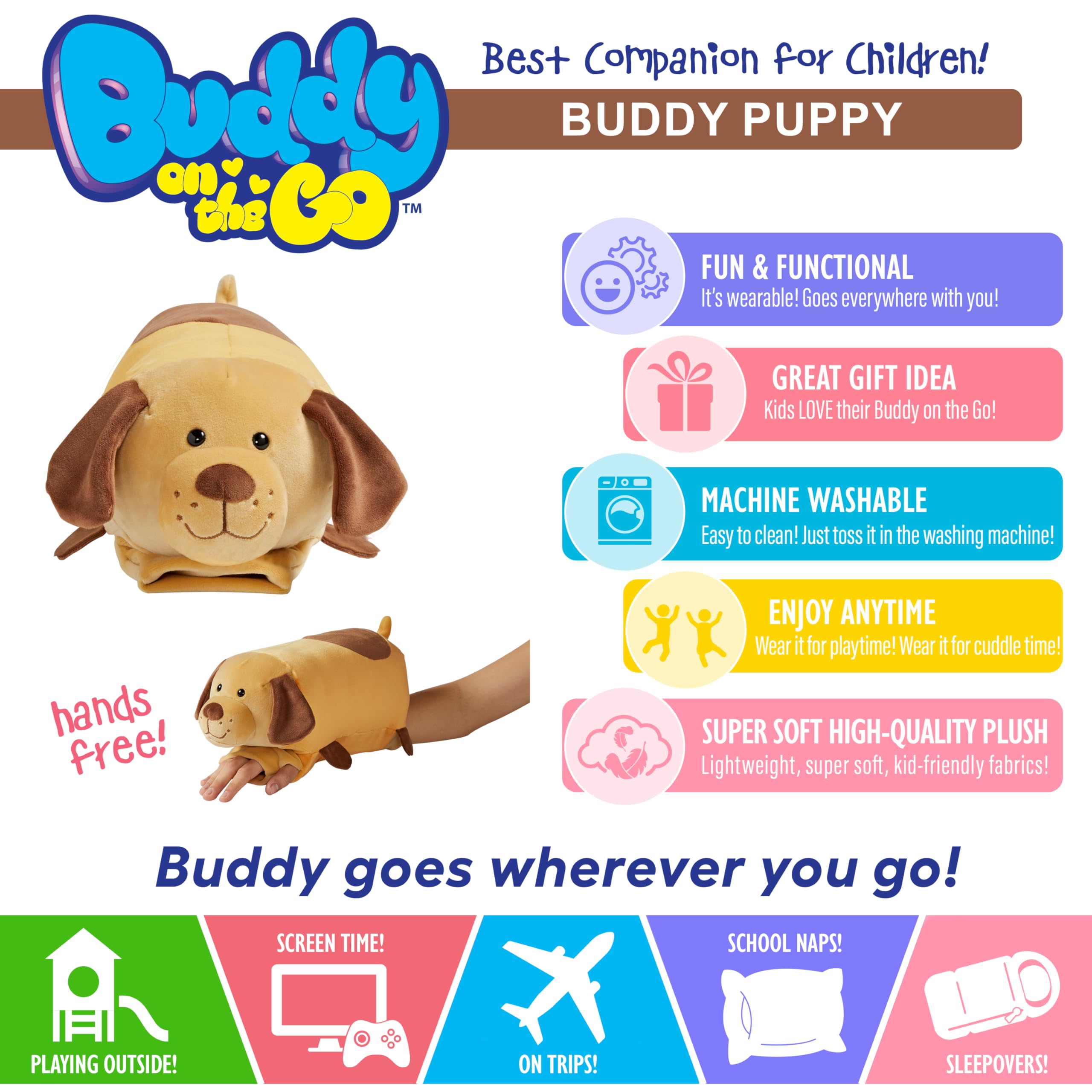 Buddy on The Go - from The Makers of Pillow Pets - Buddy Puppy - Stuffed Animal Plush